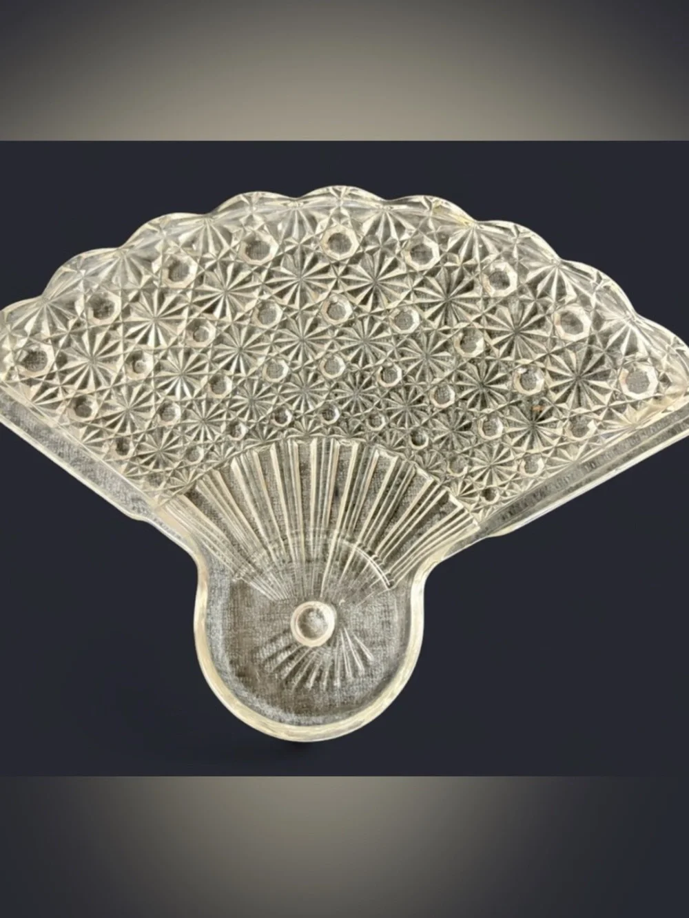Vintage Anchor Hocking Fan-Shaped Pressed Glass Dish / Serving